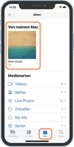 Von meinem Mac im iPhone Fotos App