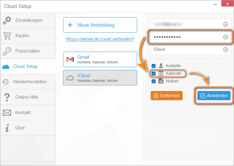 iCloud Verbindung erstellen CTC