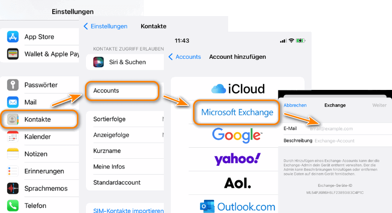 iPhone Exchange Kontakte auf iPhone aktivieren Einstellungen