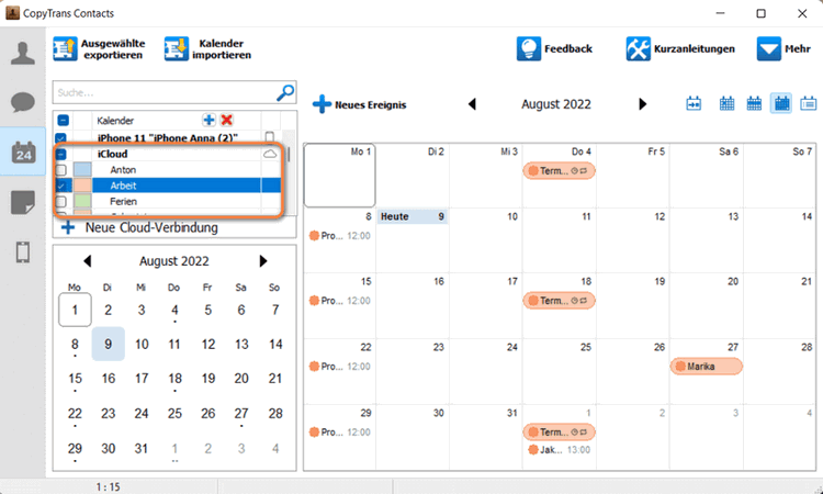 Kalender sind auf iCloud kopiert