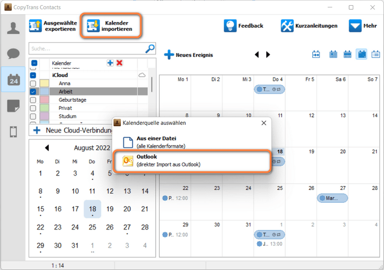 Outlook Kalender in iCloud speichern