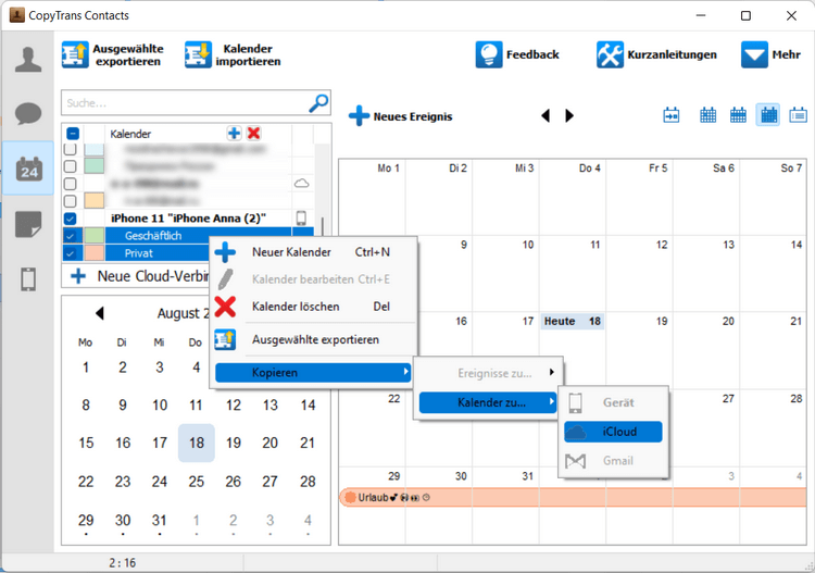 Outlook Termine in iCloud kopieren