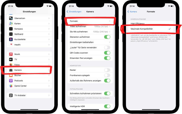 iPhone HEIC ausschalten in den Einstellungen