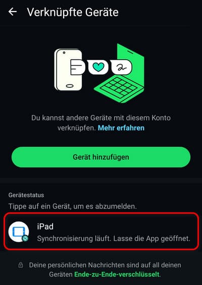 WhatsApp für iPad Synchronisierung läuft