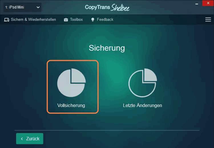 Vollsicherung mit CopyTrans Shelbee: Backup iPad