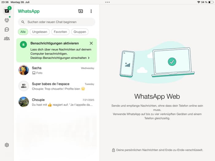 WhatsApp Web Version auf iPad gestartet