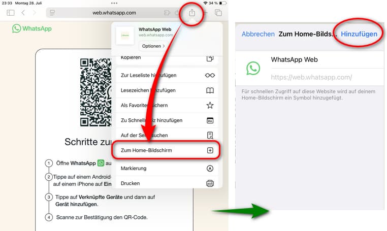 WhatsApp Web Version als Verknüpfung auf iPad