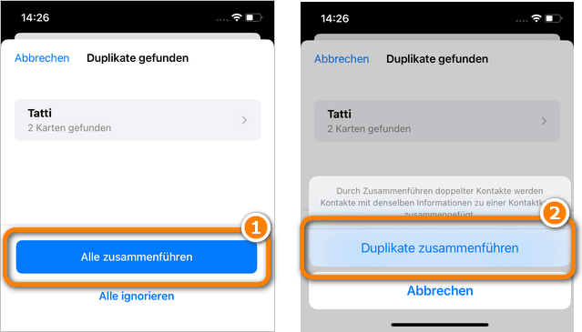 Kontakte zusammenführen iPhone