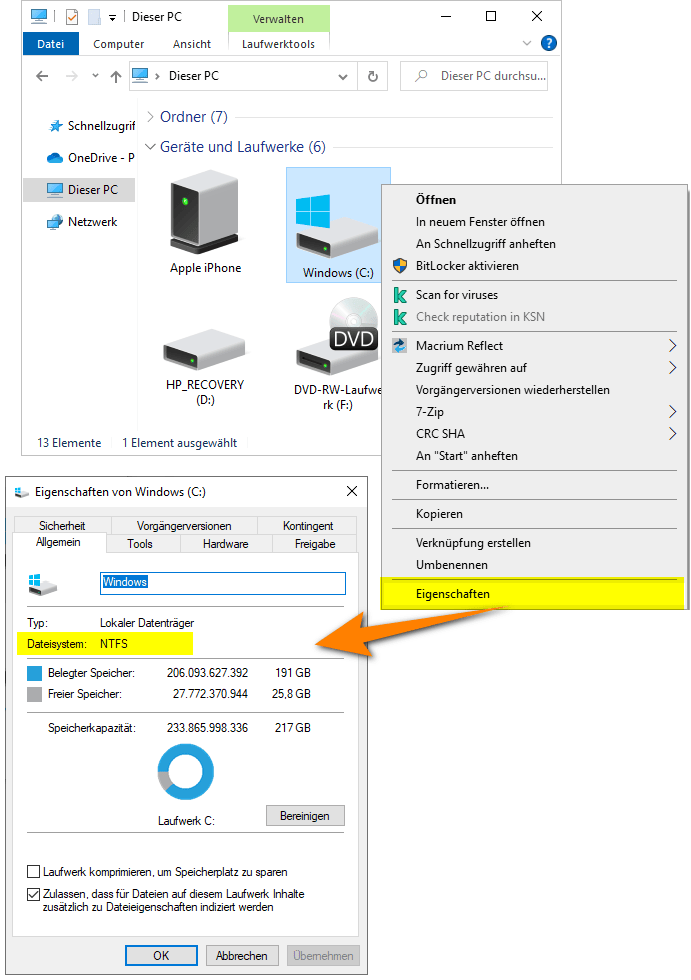 Überprüfen Sie, ob Ihre externe Festplatte NTFS-formatiert ist