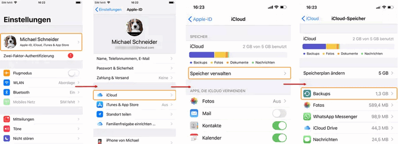 iCloud Backup am iPhone finden