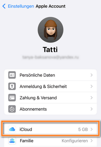 iCloud Fotos deaktivieren in Einstellungen
