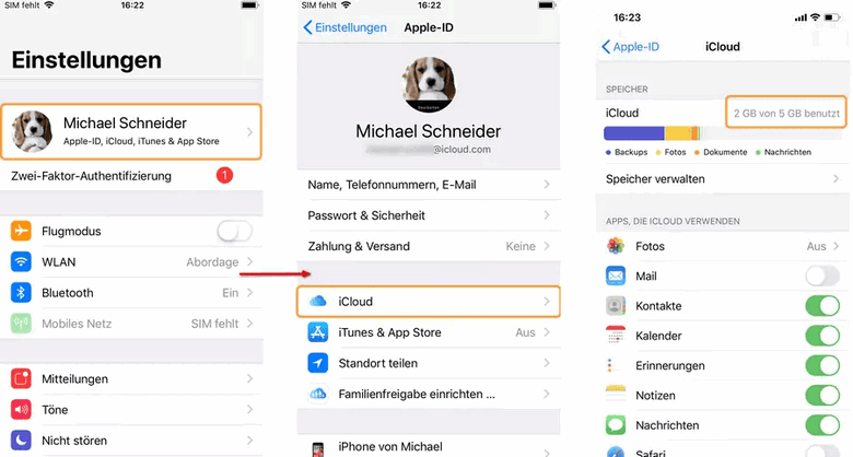 iCloud Backup Speicherplatz