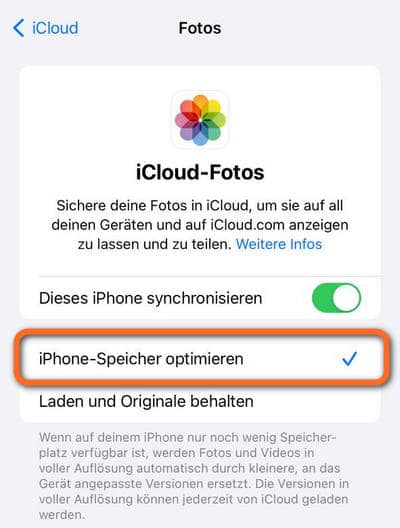 Fotos vom iPhone löschen aber in iCloud behalten