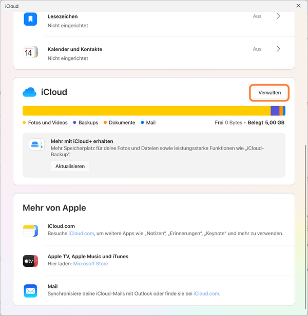 Backups iCloud löschen: am PC

