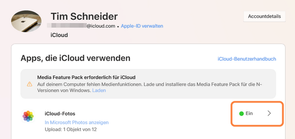 iCloud Fotos auf Windows PC
