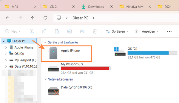 Apple iPhone unter Mein PC finden