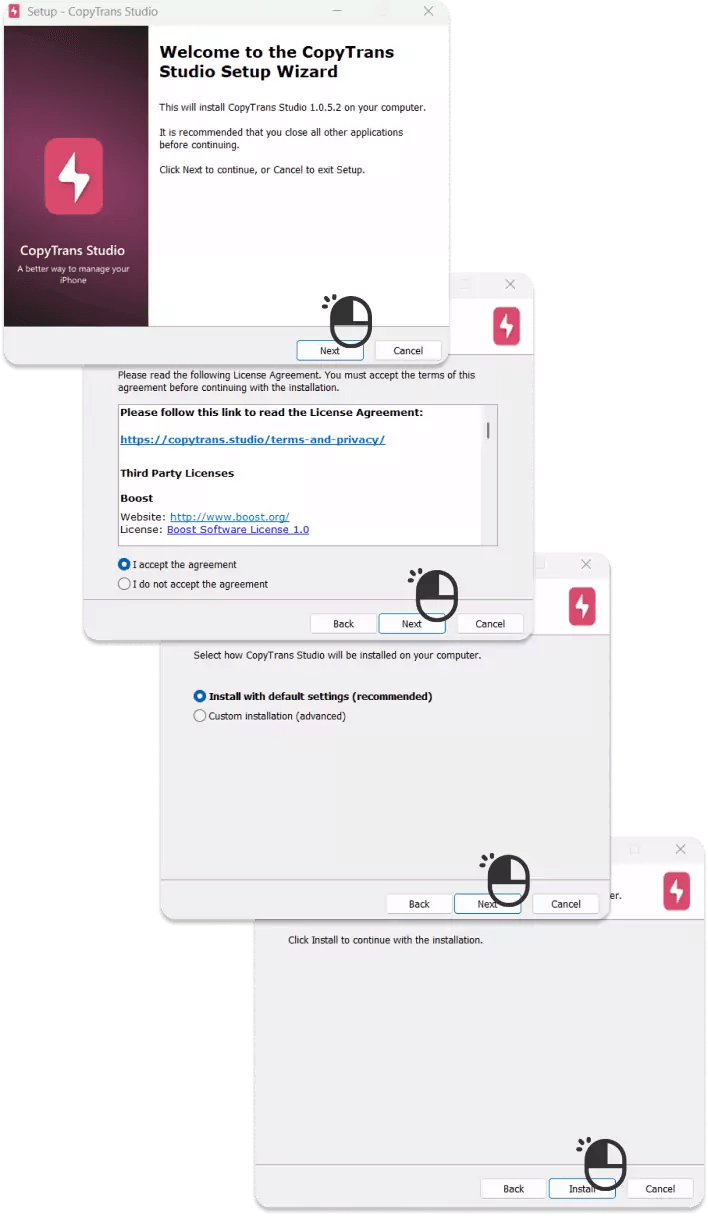 Die Schritte zur Installation von CopyTrans Studio