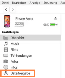 Dateien von iPhone auf PC: Dateifreigabe in iTunes