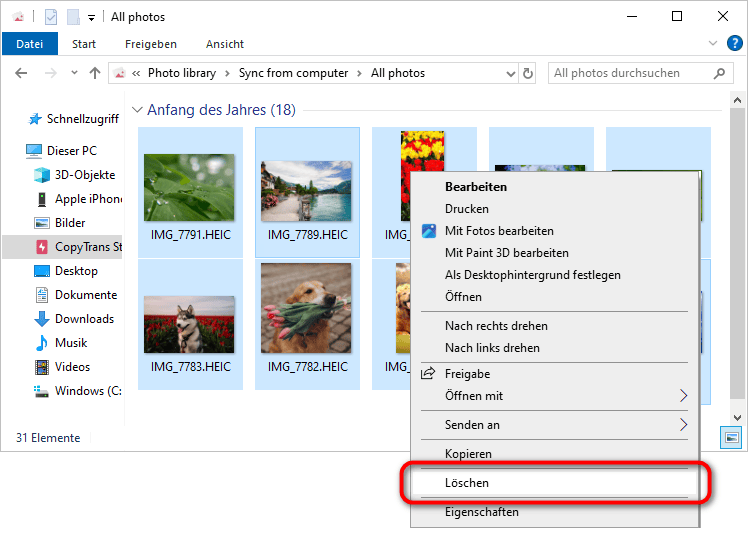 iPhone Fotos mit CopyTrans Studio löschen