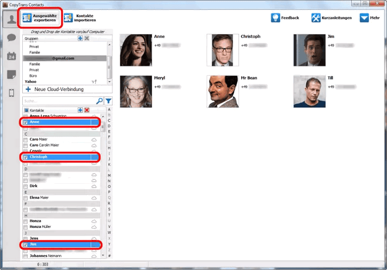 iCloud Kontakte in eine Datei