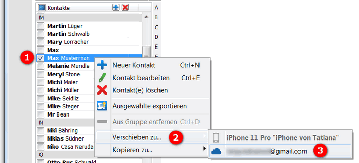 Kontakte in iCloud verschieben