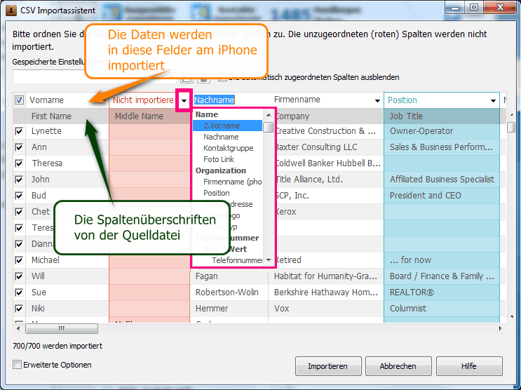 Kontakte aus CSV auf iPhone übertragen