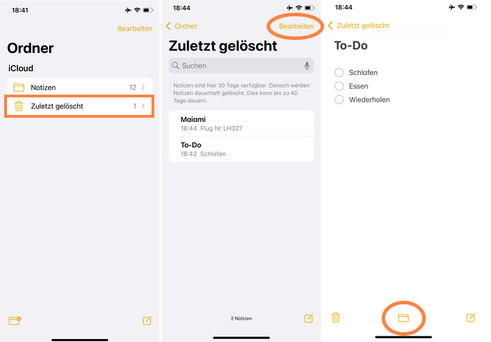 Notizen gelöscht wiederherstellen iPhone