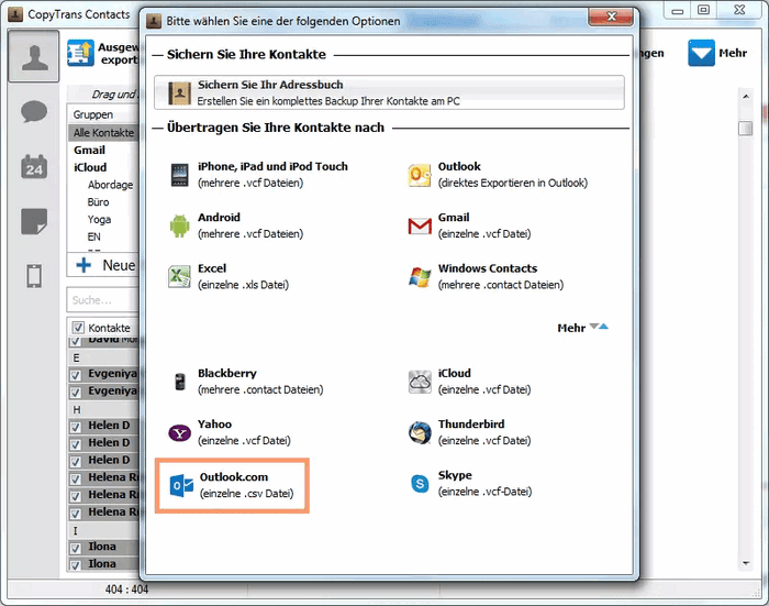 iPhone Kontakte als CSV exportieren - auf PC