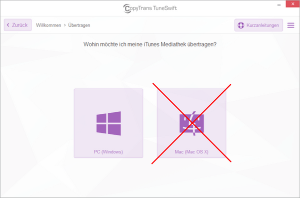 Die Übertragungsfunktion auf Mac wurde eingestellt