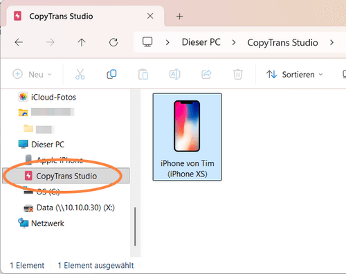 CopyTrans Studio im Windows Explorer