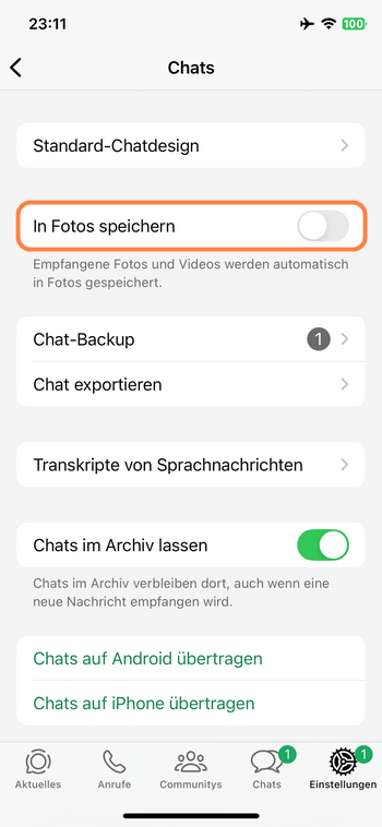 Die automatische Sicherung der WhatsApp Bilder abschalten
