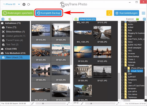 iPhone Bilder sortieren PC: Komplett Backup mit CopyTrans Photo