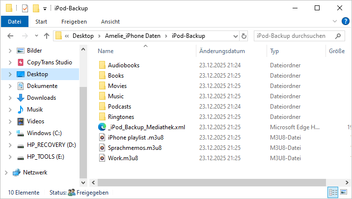 iPod Musik auf dem PC gespeichert