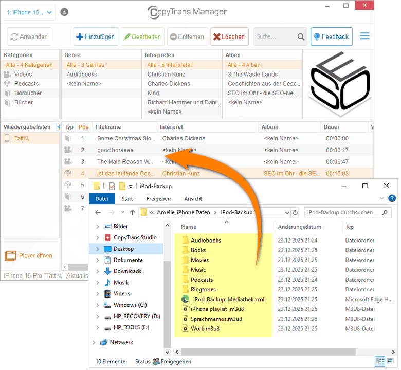 Musik vom iPod Touch auf iPhone übertragen