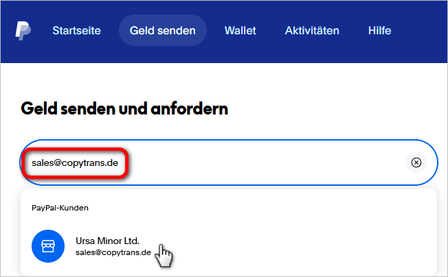 Die E-Mail-Adresse von Ursa Minor Ltd auswählen