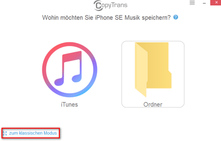 Wählen den Button Zum klassischen Modus gehen