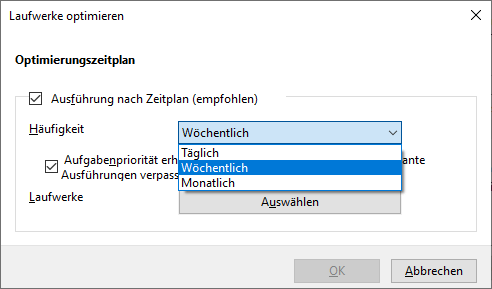 Laufwerke defragmentieren und Speicher freigeben