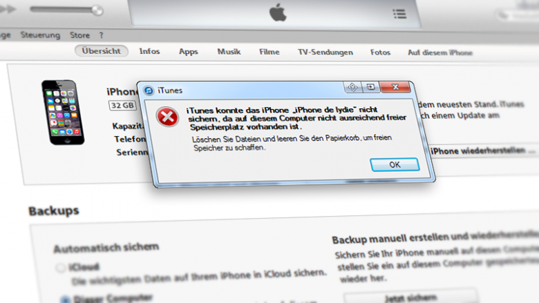 iTunes Backup fehlgeschlagen