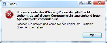iPhone Backup nicht genügend Speicherplatz