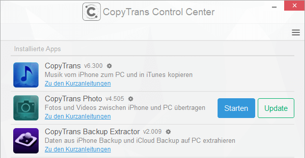 CopyTrans Programme aktualisieren
