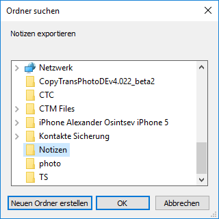 Exchange-Notizen auf dem PC speichern