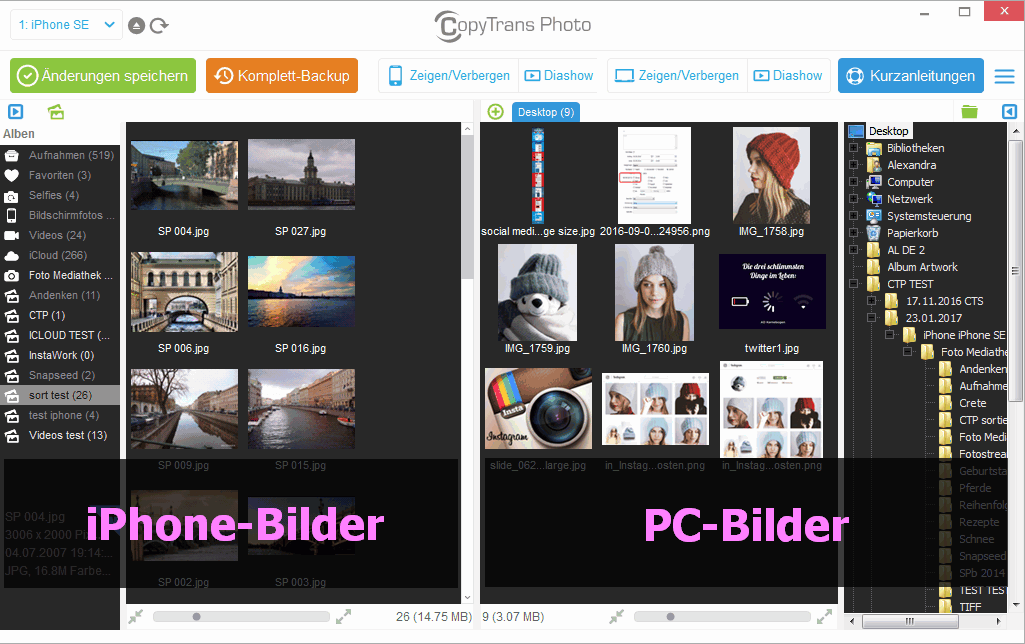 CopyTrans Photo Programm-Interface