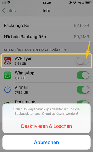 App aus iCloud löschen in iPhone Einstellungen