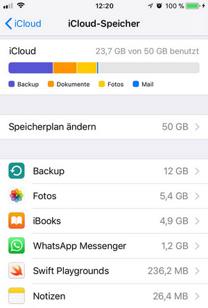 iCloud Speicher löschen: iCloud Speicher ansehen