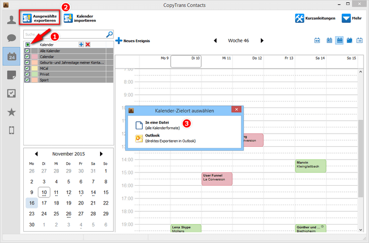 iPhone Kalender in eine Datei speichern