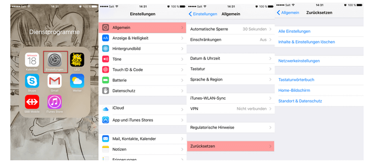 iPhone Einstellungen zurücksetzen