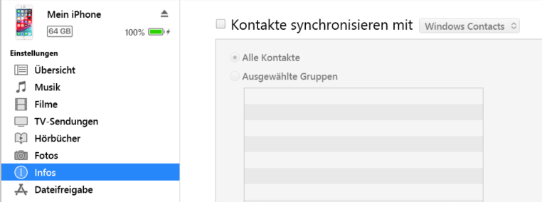 Kontakte in iTunes synchronisieren