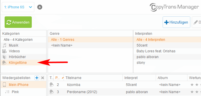 Klingeltöne mit CopyTrans hinzufügen
