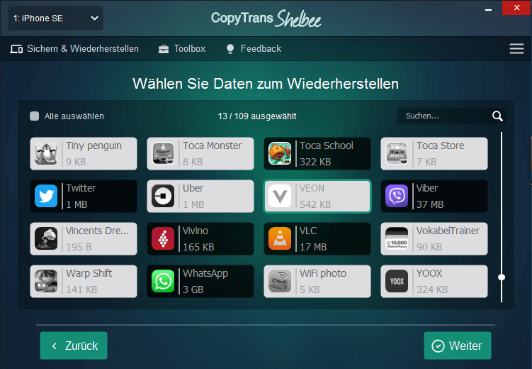 iPhone Apps sichern und wiederherstellen