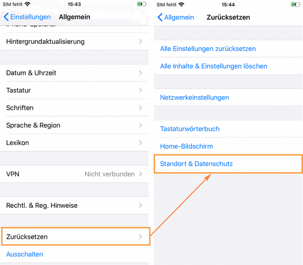 Ein an das System angeschlossenes Gerät funktioniert nicht: Einstellungen am iPhone zurücksetzen